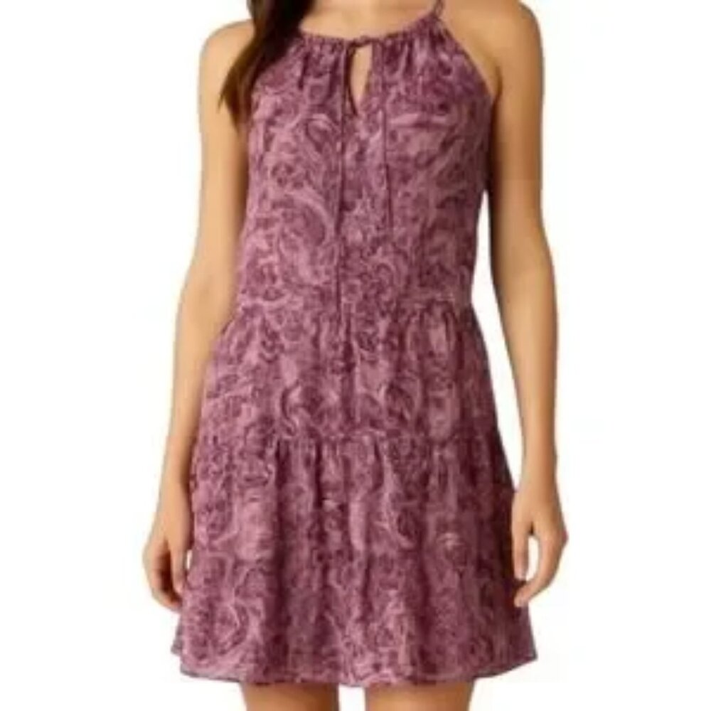 LIKE NEW! Anthropologie DREW Purple Paisley Halter-Tiered Dress Size Large
